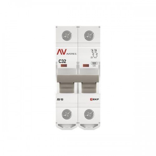 Выключатель автоматический модульный 2п C 32А 10кА AV-10 AVERES EKF mcb10-2-32C-av