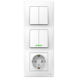 Блок СП Blanca (розетка с заземл. защ. шторки 16А 250В + 2-кл. выкл. с подсветкой + 2-кл. выкл.) бел. SE BLNBS102211