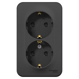 Розетка 2-м ОП Blanca 16А IP20 250В с заземл. защ. шторки антрацит SE BLNRA011206