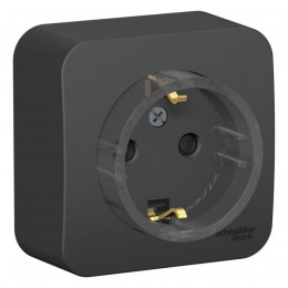 Розетка 1-м ОП Blanca 16А IP20 250В с заземл. защ. шторки с изолир. пластиной (компакт) антрацит SE BLNRA111116