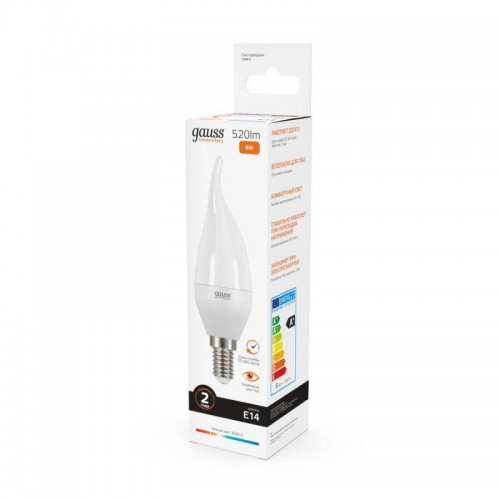 Лампа светодиодная Elementary 8Вт свеча на ветру 3000К тепл. бел. E14 520лм GAUSS 34118