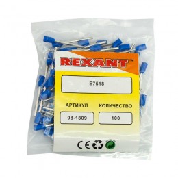 Наконечник штыревой втулочный изолир. (НШВИ F-18мм) 18ммх0.75кв.мм (E7518) син. REXANT 08-1809