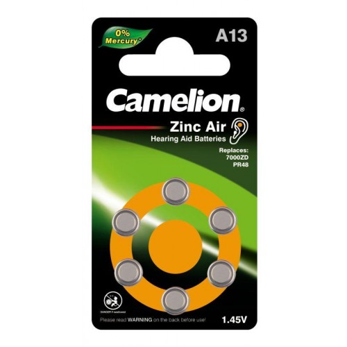 Элемент питания ZA13 Mercury Free A13-BP6 (0%Hg) 1.4В 280мА.ч для слуховых аппаратов BL-6 (блист.6шт) Camelion 12824