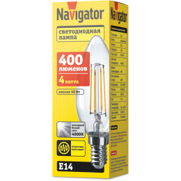 Лампа светодиодная 61 339 NLL-F-C35-4-230-4K-E14 4Вт свеча прозрачная 4000К нейтр. бел. E14 380лм 220-240В Navigator 61339