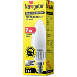 Лампа светодиодная 61 380 NLL-C37-7-230-4K-E14-FR-DIMM 7Вт свеча матовая 4000К нейтр. бел. E14 560лм 176-264В Navigator 61380