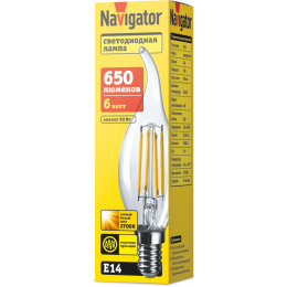 Лампа светодиодная 61 355 NLL-F-FC35-6-230-2.7K-E14 6Вт свеча на ветру 2700К тепл. бел. E14 650лм 220-240В Navigator 61355