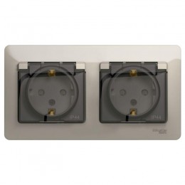 Розетка 2-м СП 2мод. Glossa 16А IP44 с заземл. защ. шторки в сборе молоч. SE GSL000947