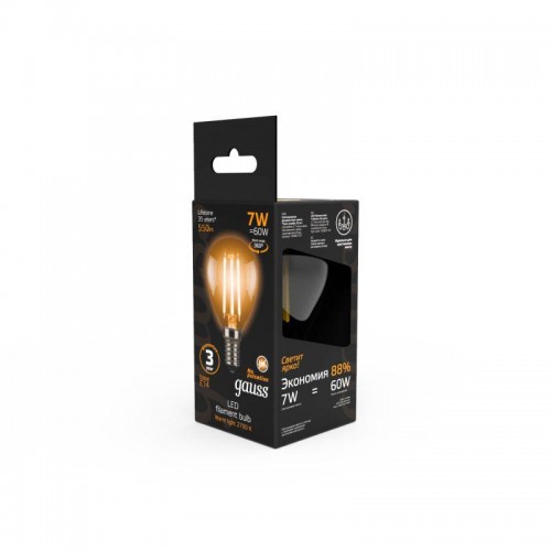 Лампа светодиодная филаментная Black Filament 7Вт P45 шар 2700К тепл. бел. E14 550лм GAUSS 105801107