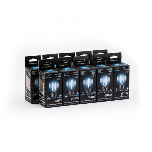 Лампа светодиодная филаментная Black Filament 7Вт P45 шар 4100К нейтр. бел. E27 580лм GAUSS 105802207