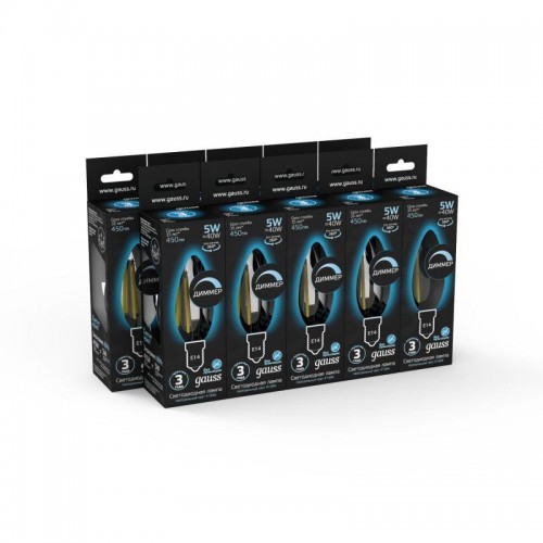 Лампа светодиодная филаментная Black Filament 5Вт свеча 4100К нейтр. бел. E14 450лм диммир. GAUSS 103801205-D