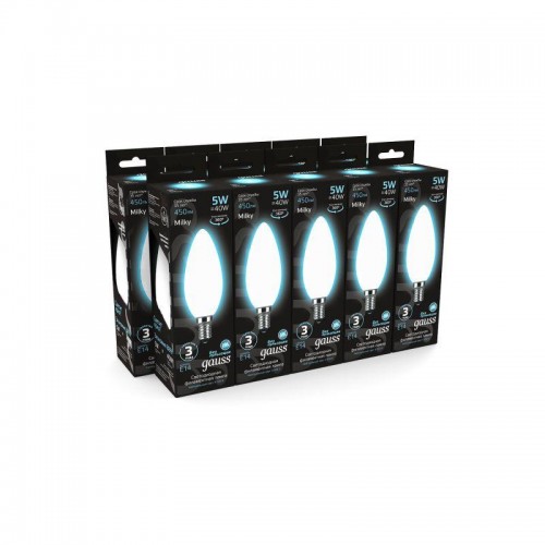 Лампа светодиодная филаментная Black Filament 5Вт свеча матовая 4100К нейтр. бел. E14 450лм GAUSS 103201205