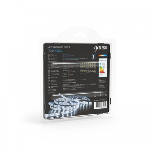Лента светодиодная Black 2835/120-SMD 9.6Вт/м 6500К холод. бел. IP20 420лм/м 12В (блист.5м) GAUSS 311000310