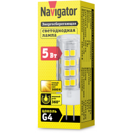 Лампа светодиодная 61 483 NLL-P-G4-5-230-3K 5Вт прозрачная 3000К тепл. бел. G4 400лм 220-240В Navigator 61483