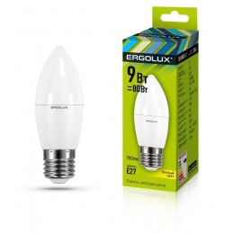 Лампа светодиодная LED-C35-9W-E27-3К Свеча 9Вт E27 3000К 172-265В Ergolux 13170