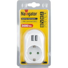 Адаптер 1-м 61 454 NAD-USB01-1E-C-WH + 2хUSB 3.4А с заземл. Navigator 61454
