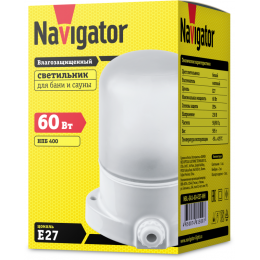 Светильник 61 509 NBL-SA1-60-E27-WH (НПБ 400 для сауны) IP54 прямое основание Navigator 61509