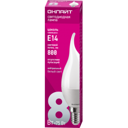 Лампа светодиодная 61 198 OLL-FC37-8-230-4K-E14-FR 8Вт свеча на ветру 4000К нейтр. бел. E14 600лм 220-240В ОНЛАЙТ 61198
