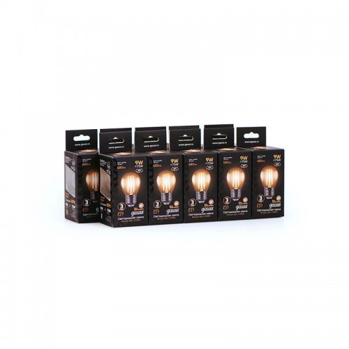 Лампа светодиодная филаментная Black Filament 9Вт P45 шар 2700К тепл. бел. E27 680лм GAUSS 105802109