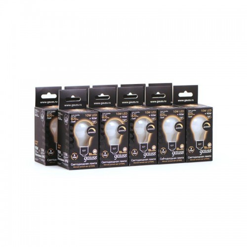 Лампа светодиодная филаментная Black Filament 10Вт A60 грушевидная матовая 2700К тепл. бел. E27 820лм диммир. GAUSS 102202110-D