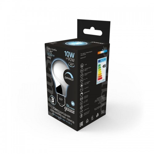 Лампа светодиодная филаментная Black Filament 10Вт A60 грушевидная матовая 4100К нейтр. бел. E27 860лм диммир. GAUSS 102202210-D
