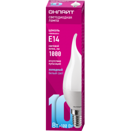 Лампа светодиодная 61 964 OLL-FC37-10-230-6.5K-E14-FR 10Вт свеча на ветру 6500К холод. бел. E14 800лм 220-240В ОНЛАЙТ 61964