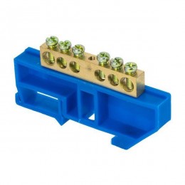 Шина нулевая N 8х12 6 отверстий синий изолятор на DIN-рейку латунь розн. стикер PROxima EKF sn0-125-6-d-r