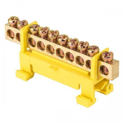 Шина нулевая PE 6х9 10 отверстий желт. изолятор тип 