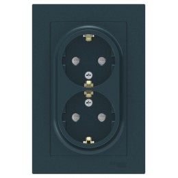 Розетка 2-м СП AtlasDesign 16А IP20 с заземл. защ. шторки в сборе изумруд SE ATN000826