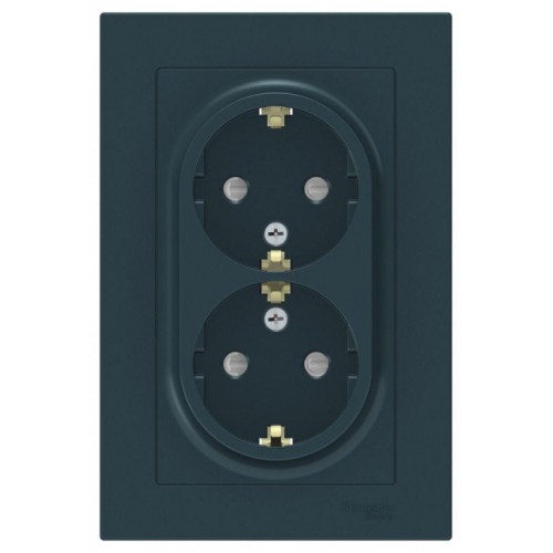 Розетка 2-м СП AtlasDesign 16А IP20 с заземл. защ. шторки в сборе изумруд SE ATN000826