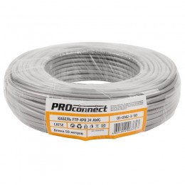 Кабель витая пара F/UTP кат.5e 4х2х0.50 24AWG solid CCA PVC INDOOR омедненный сер. (уп.50м) PROCONNECT 01-0142-3-50