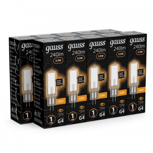 Лампа светодиодная Black 3.5Вт капсульная 3000К тепл. бел. G4 240лм стекло GAUSS 107807103