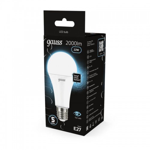 Лампа светодиодная Black 22Вт A70 грушевидная 4100К нейтр. бел. E27 2000лм GAUSS 102502222