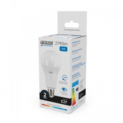 Лампа светодиодная Elementary 35Вт A80 грушевидная 6500К холод. бел. E27 2790лм GAUSS 70235