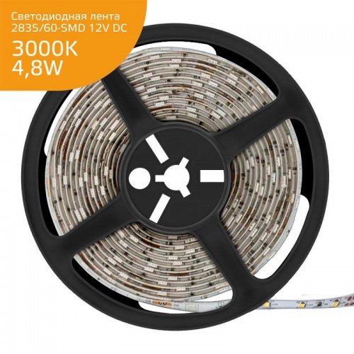 Лента светодиодная Elementary 2835/60-SMD 4.8Вт/м 3000К тепл. бел. IP66 150лм/м 12В 8мм (уп.5м) GAUSS 356000105