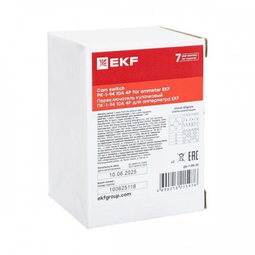 Переключатель кулачковый ПК-1-94 4п 10А для амперметра EKF pk-1-94-10