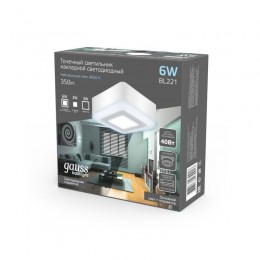 Светильник светодиодный Backlight 3+3Вт 4000К IP20 350лм d105х40мм ДБО квадрат потолочный накладной акрил GAUSS BL221