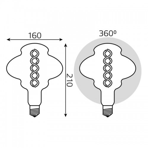 Лампа светодиодная филаментная Black Filament 8Вт BD160 тонированная 2400К тепл. бел. E27 330лм GAUSS 162802008