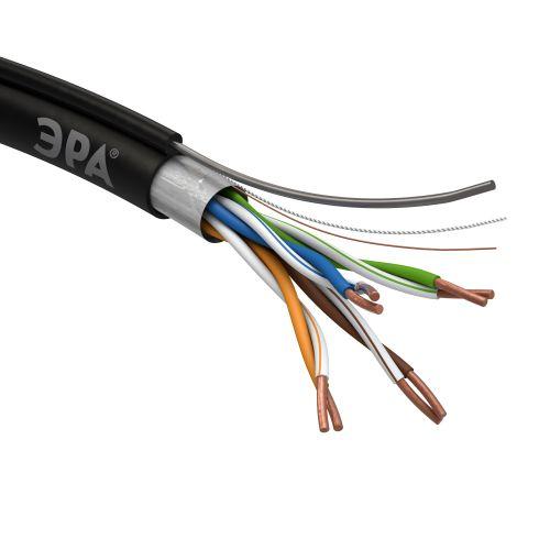 Кабель витая пара F/UTP кат.5E 4х2х24 AWG CU PE+ТРОС OUTDOOR (уп.305м) Эра Б0044690
