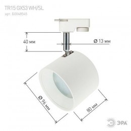 Светильник трековый TR15 GX53 1ф алюм. WH/SL бел./серебр. Эра Б0048545