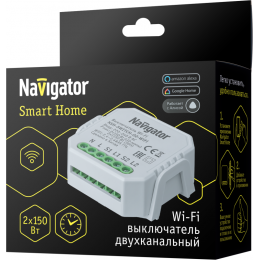 Переключатель двухканальный 82 633 Smart Home NSH-SWITCH-02-WiFi с управлением по Wi-Fi NAVIGATOR 82633