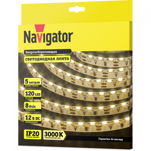 Лента светодиодная 14 450 NLS-335WWS120-8-IP20-12V (уп.5м) NAVIGATOR 14450