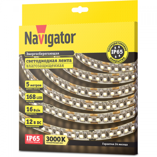 Лента светодиодная 14 458 NLS-2835WW168-16-IP65-12V (уп.5м) NAVIGATOR 14458