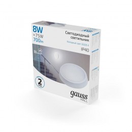 Светильник светодиодный HALL 8Вт 6500К IP40 700лм d135х32мм ДБП круг настенно-потолочный GAUSS 193411308