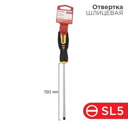 Отвертка шлицевая SL 5х150мм двухкомпонентн. рукоятка Rexant 12-6428