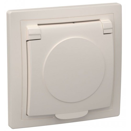 Розетка 1-м СП Кварта РСб10-3-ККм 16А IP20 с заземл. с крышкой крем. GENERICA ERK15-K33-16-DM