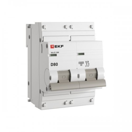 Выключатель автоматический модульный 2п D 80А 10кА ВА 47-100 PROxima EKF mcb47100-2-80D-pro