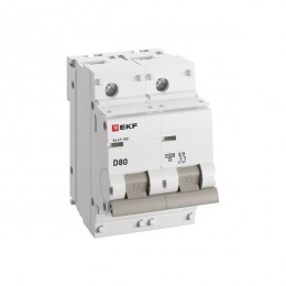 Выключатель автоматический модульный 2п D 80А 10кА ВА 47-100 PROxima EKF mcb47100-2-80D-pro