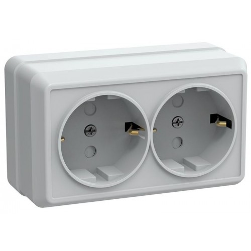 Розетка 2-м ОП Октава РСш22-3-ОБ 16А IP20 с заземл. защ. шторки бел. GENERICA ERO24-K01-16-DC