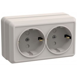 Розетка 2-м ОП Октава РСш22-3-ОКм 16А IP20 с заземл. защ. шторки крем. GENERICA ERO24-K33-16-DC
