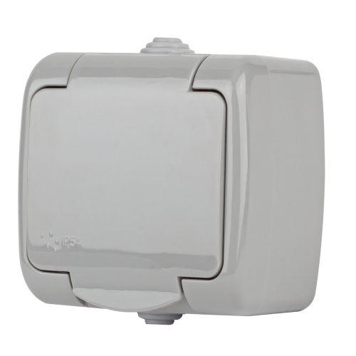 Розетка 1-м ОП Atlantic 5-202-03 16А IP54 250В 2P+E Schuko с заземл. защ. шторки сер. Intro Б0050946